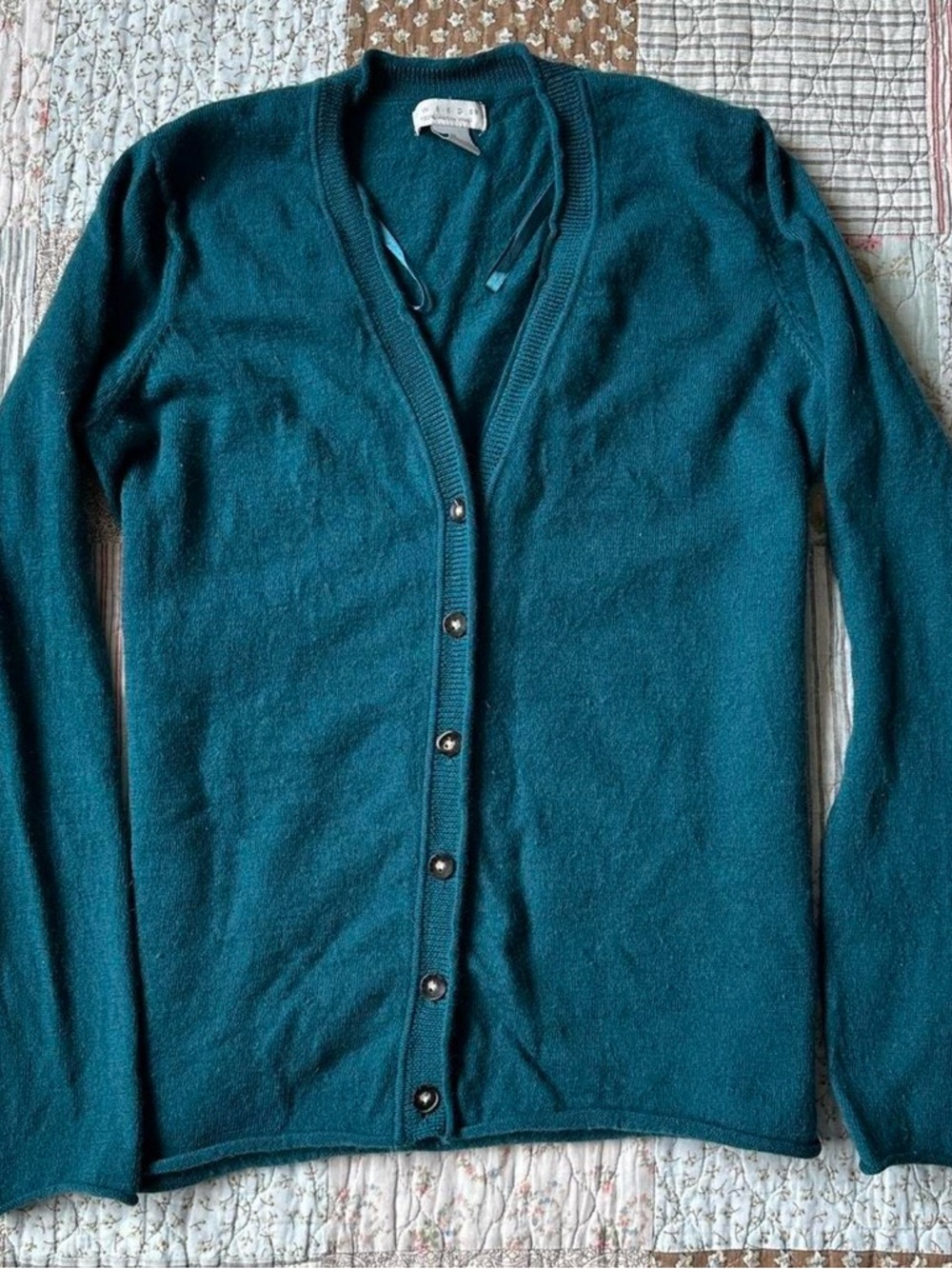 Weeds teal/turquoise merino wool button-up cardigan